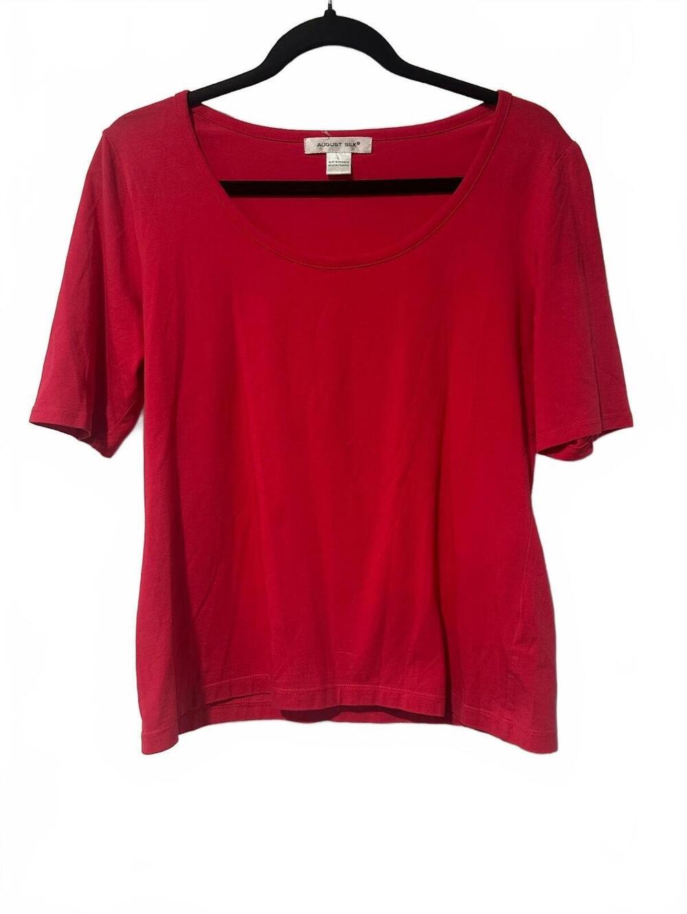 August Silk red short sleeve 100% silk top